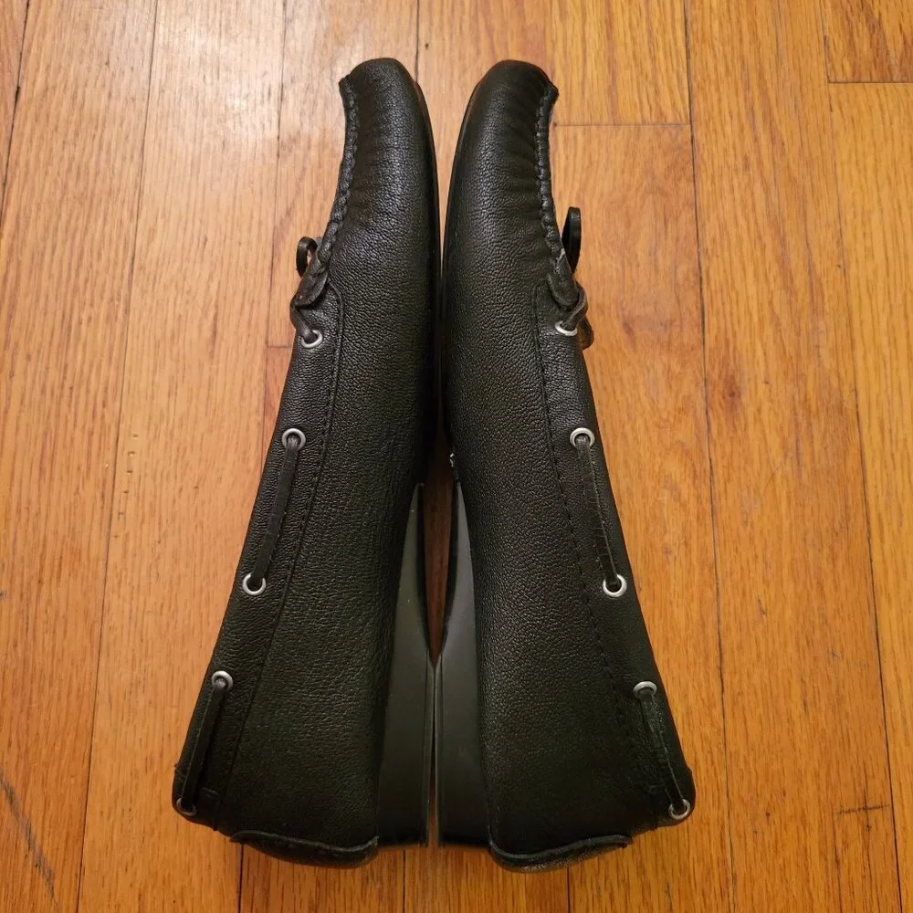 Michael Kors Black Leather Loafers Driving 8.5M Boat Shoes Moc‎ Toe AMBER